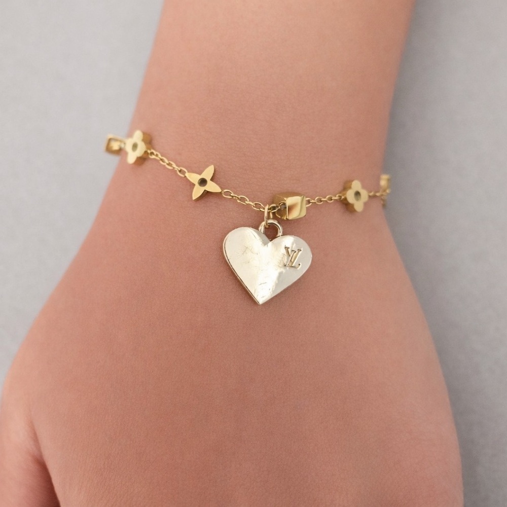 Gold Heart LV Charm Bracelet *Upcycled*
